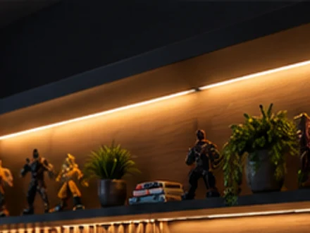 Repisa con luz LED cálida y plantas